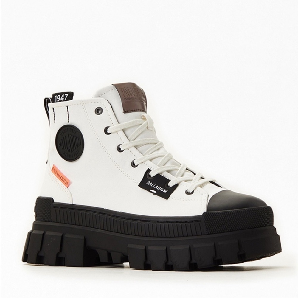 Palladium White Revolt High Top Textile Tractor Platform Sneakers Size 7.5
